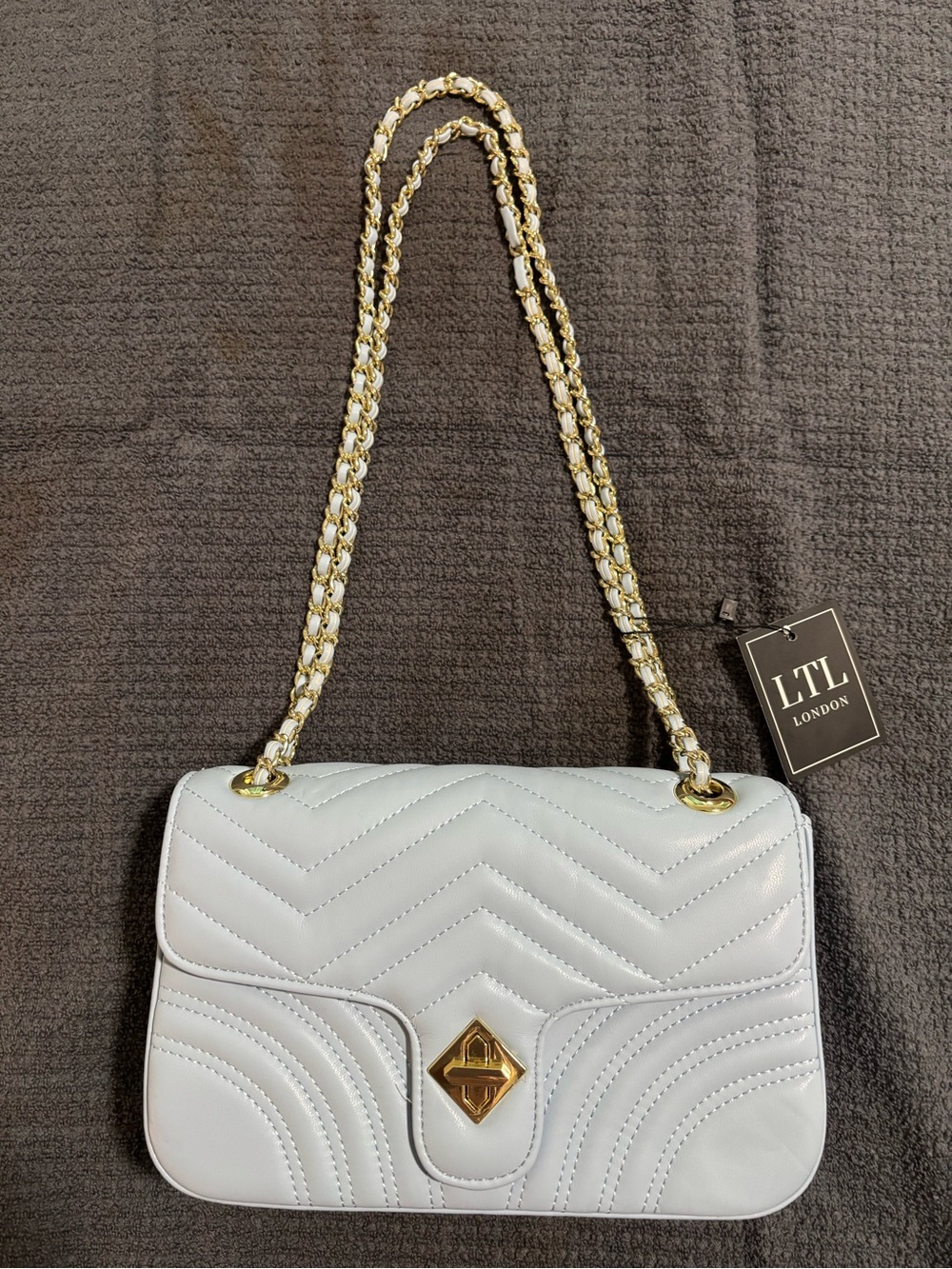 Blue Faux Leather Chain Strap Crossbody Bag